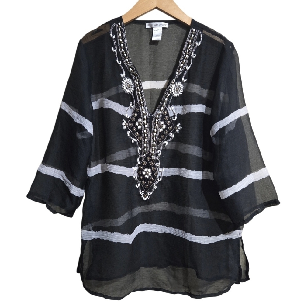 Cute Options Brand New Without Tags Embroidered Black and White Women's Coverup